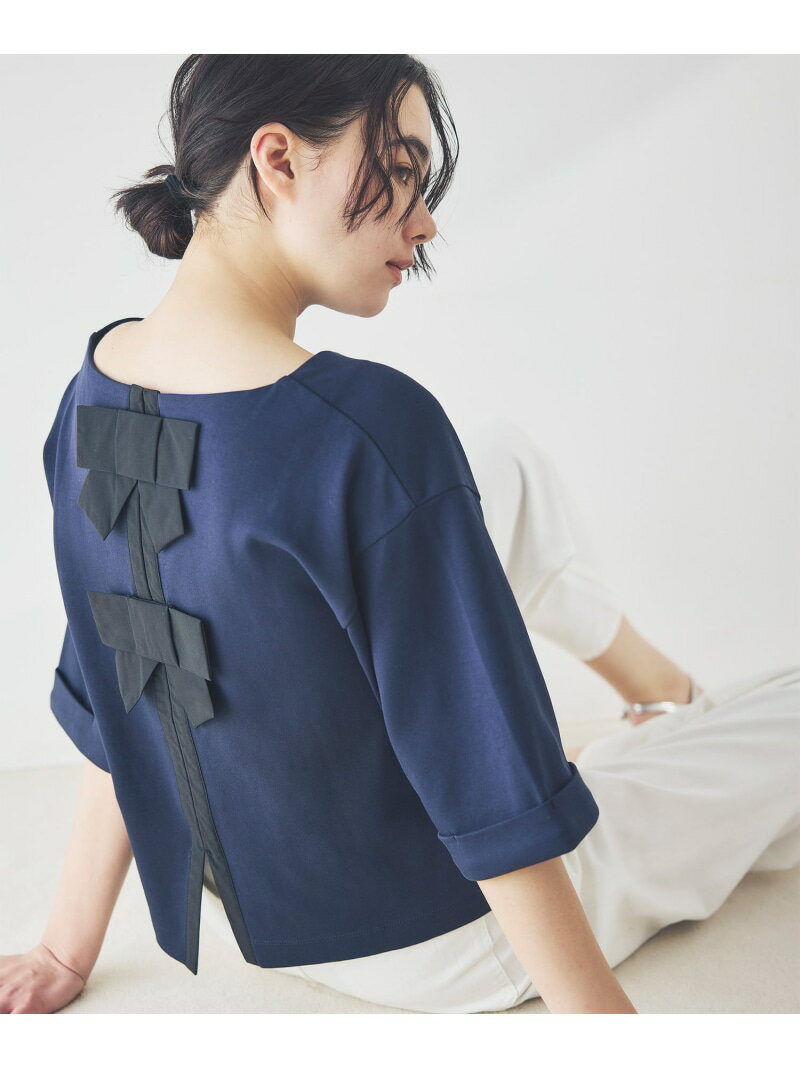 Rakuten - バックリボンボクシーカットソー NATURAL BEAUTY BASIC ナチュラルビューティベーシック トップス その他のトップス グレー ネイビー ホワイト【送料無料】[Rakuten Fashion]