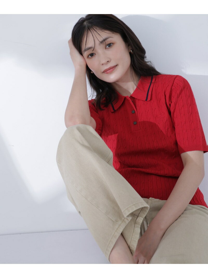Rakuten - ケーブルポロニット NATURAL BEAUTY BASIC ナチュラルビューティベーシック トップス ニット レッド ネイビー ホワイト【先行予約】*【送料無料】[Rakuten Fashion]