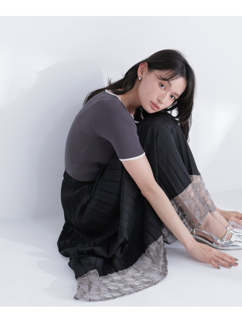 Rakuten - ヘムレースプリーツスカート NATURAL BEAUTY BASIC ナチュラルビューティベーシック スカート その他のスカート ブラック【送料無料】[Rakuten Fashion]