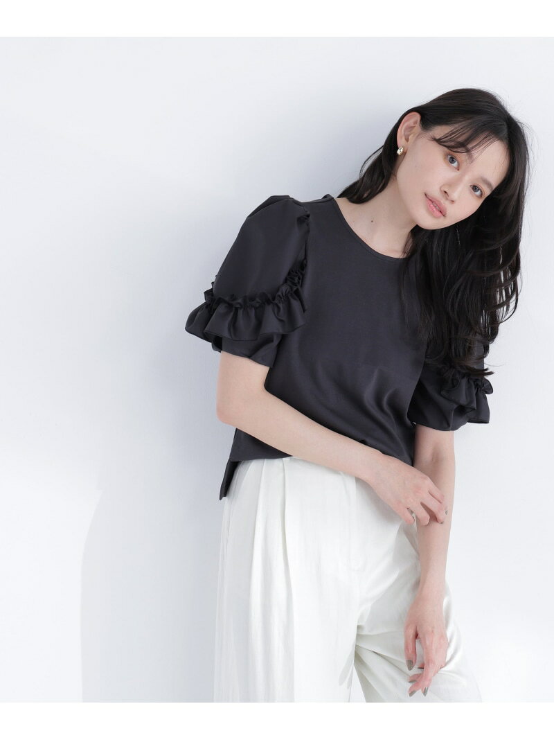 Rakuten - フリルスリーブドッキングカットソー NATURAL BEAUTY BASIC ナチュラルビューティベーシック トップス カットソー・Tシャツ ホワイト ブルー ブラック【送料無料】[Rakuten Fashion]