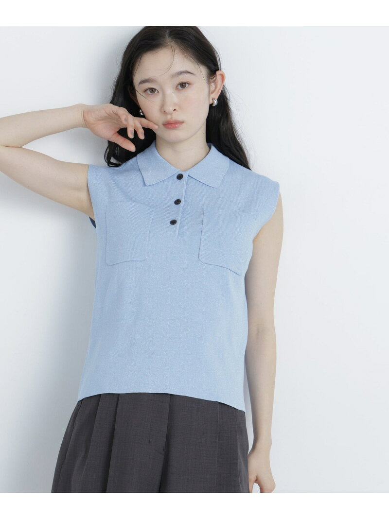 Rakuten - ラメ混ポロ襟ニット NATURAL BEAUTY BASIC ナチュラルビューティベーシック トップス ニット ブルー ホワイト【送料無料】[Rakuten Fashion]