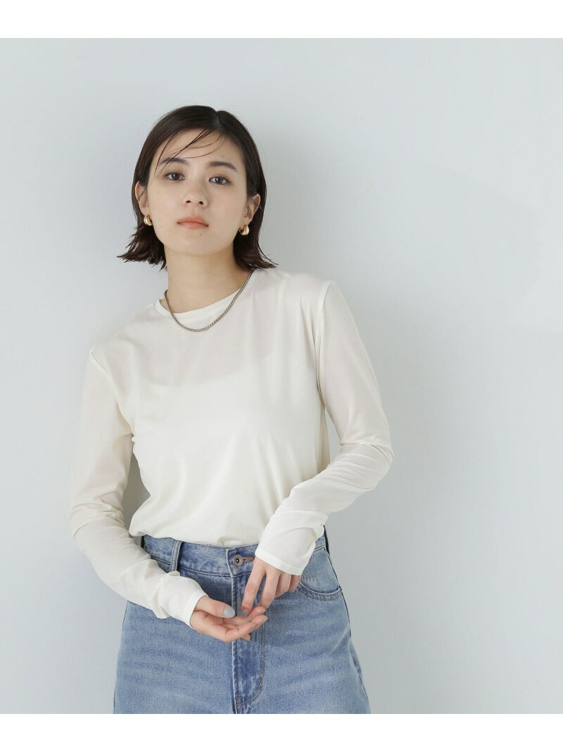 【SALE／10%OFF】＜シアースキンカットソーシリーズ＞クルーネック 24SS NATURAL BEAUTY BASIC ナチュラルビューティベーシック トップス カットソー・Tシャツ ホワイト ブルー【RBA_E】【送料無料】[Rakuten Fashion]のサムネイル