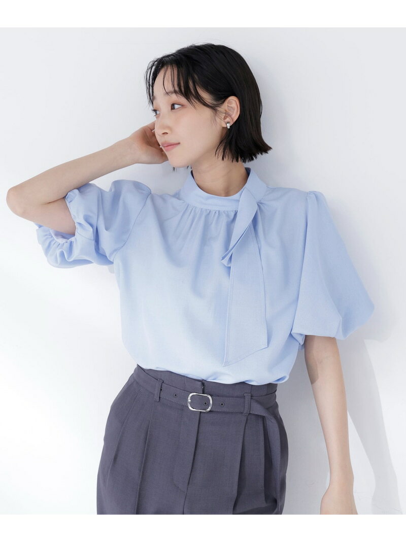 リネンライクサイドタイブラウス NATURAL BEAUTY BASIC ナチュラルビューティベーシック トップス シャツ・ブラウス イエロー ブルー ブラウン【送料無料】[Rakuten Fashion]