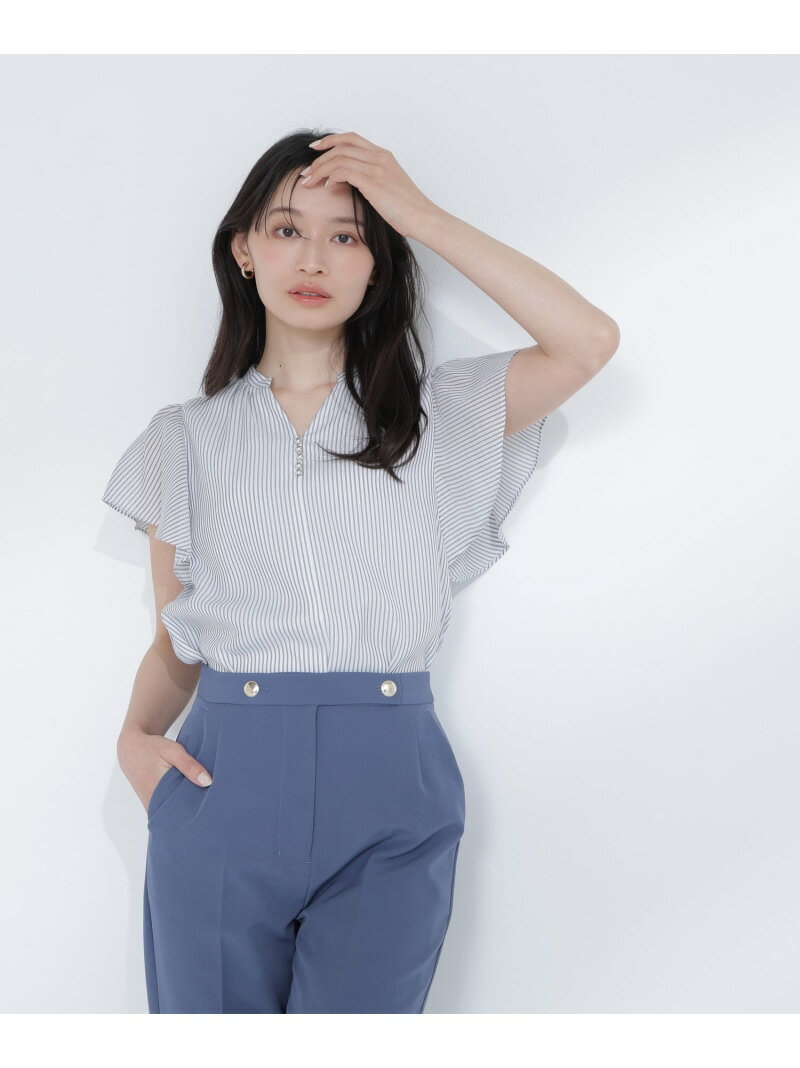 シアーストライプブラウス NATURAL BEAUTY BASIC ナチュラルビューティベーシック トップス シャツ・ブラウス グレー ブルー グリーン