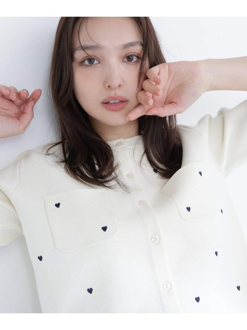 Rakuten - ハート刺繍ニットジャケット NATURAL BEAUTY BASIC ナチュラルビューティベーシック トップス カーディガン ベージュ ホワイト ブルー ネイビー【送料無料】[Rakuten Fashion]
