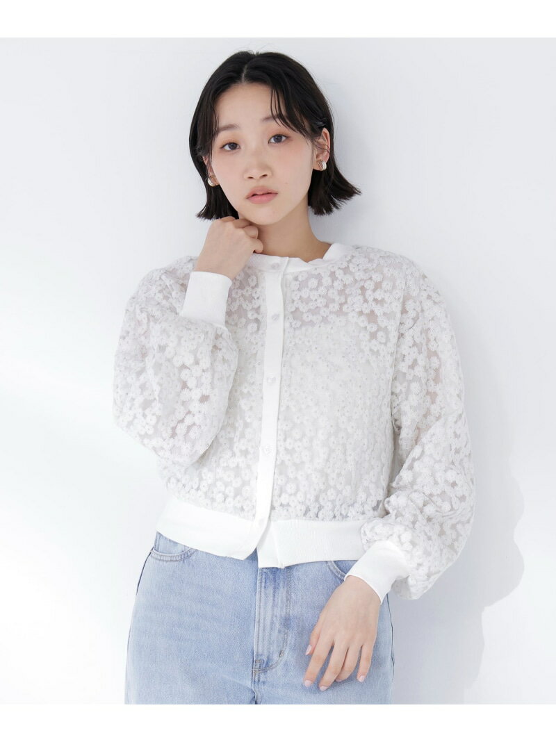 Rakuten - フラワーチュール刺繍カーディガン NATURAL BEAUTY BASIC ナチュラルビューティベーシック トップス カーディガン ホワイト ブラック【送料無料】[Rakuten Fashion]