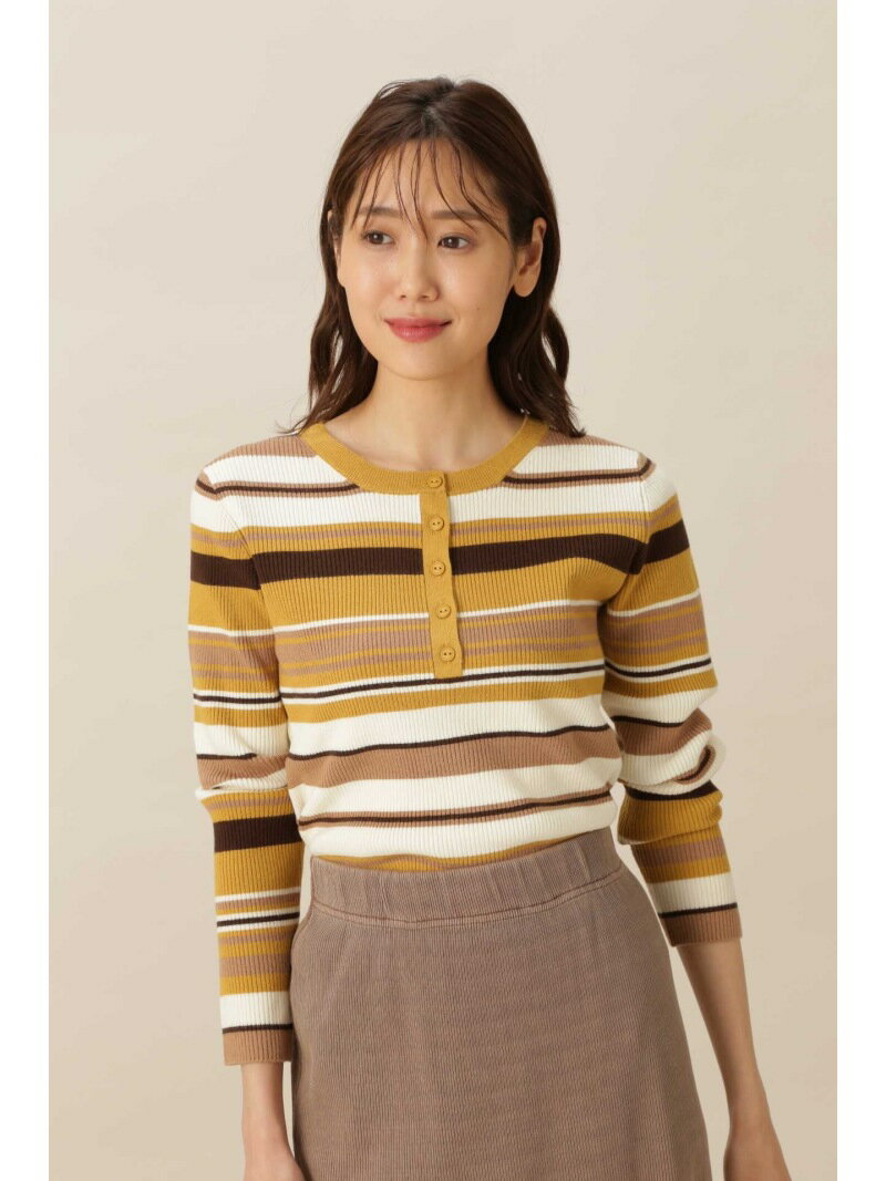 【SALE／60%OFF】マルチボーダーニット NATURAL BEAUTY BASIC ナチュラルビューティベーシック トップス ニット イエロー ホワイト【RBA_E】[Rakuten Fashion]のサムネイル