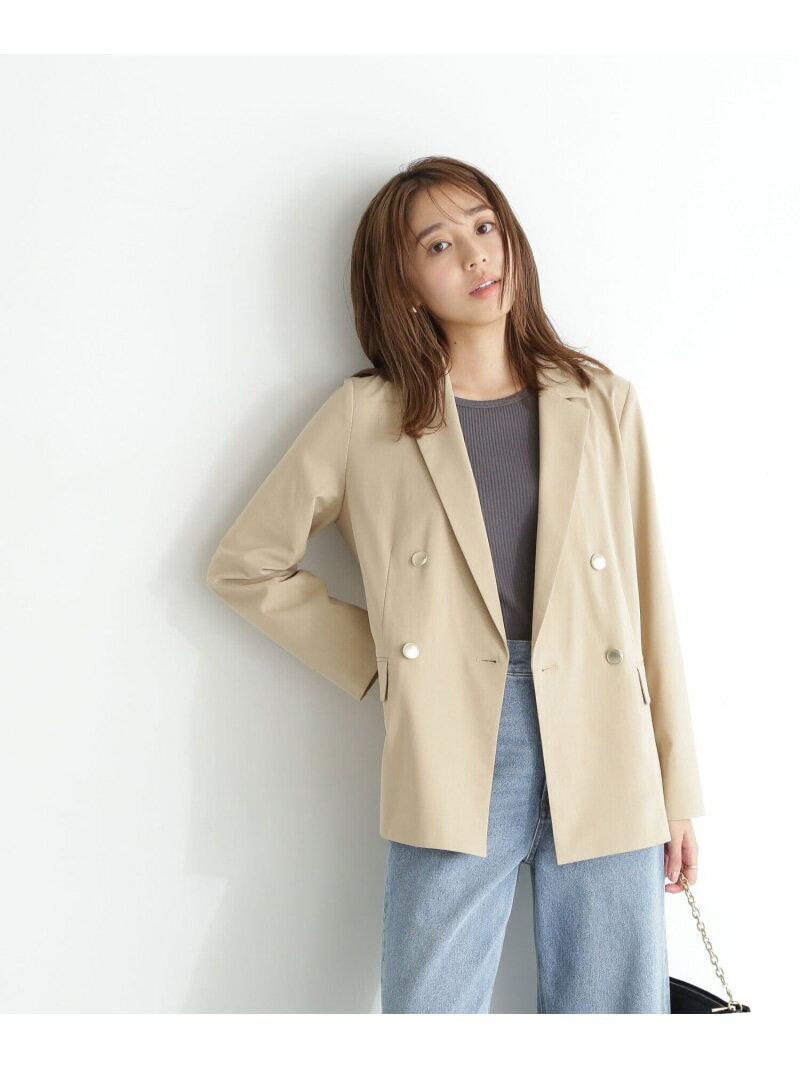 リネンライクボクシーダブルジャケット NATURAL BEAUTY BASIC ナチュラルビューティベーシック ジャケット・アウター ブルゾン・ジャンパー ネイビー ベージュ【送料無料】[Rakuten Fashion]