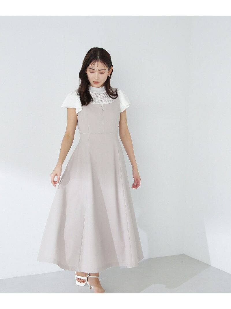 スクエアキーネックフレアジャンスカ NATURAL BEAUTY BASIC ナチュラルビューティベーシック ワンピース・ドレス ワンピース グレー ベージュ[Rakuten Fashion]