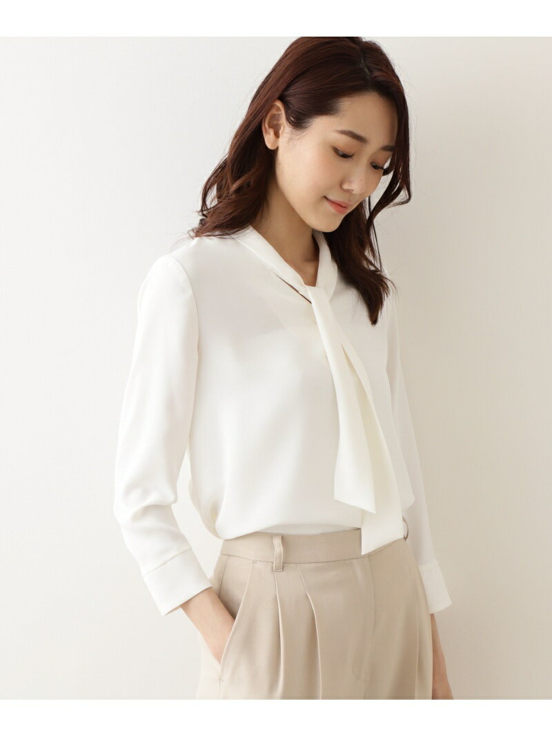 [洗える]ボウタイ七分袖ブラウス NATURAL BEAUTY BASIC ナチュラルビューティベーシック トップス シャツ・ブラウス ホワイト ベージュ ブラウン【送料無料】[Rakuten Fashion]のサムネイル