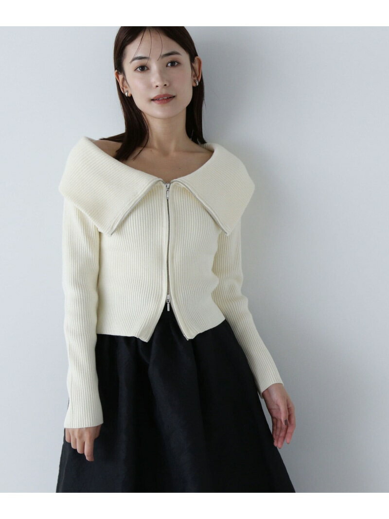 ビッグカラーダブルジップニット NATURAL BEAUTY BASIC ナチュラルビューティベーシック トップス カーディガン ホワイト グレー ブルー【送料無料】[Rakuten Fashion]のサムネイル