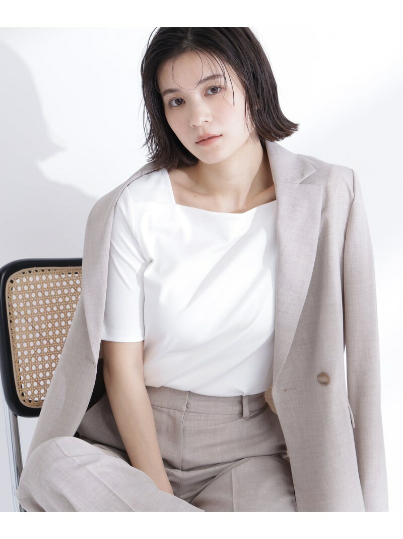 ベーシックTシャツ スクエアネック NATURAL BEAUTY BASIC ナチュラルビューティベーシック トップス カットソー・Tシャツ ホワイト ブラック パープル【送料無料】[Rakuten Fashion]