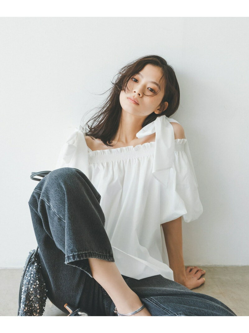 オフショルリボンブラウス NATURAL BEAUTY BASIC ナチュラルビューティベーシック トップス シャツ・ブラウス ホワイト ブラック ブルー オレンジ【送料無料】[Rakuten Fashion]のサムネイル