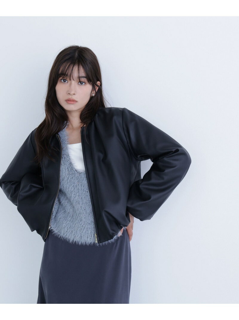 フェイクレザーギャザーブルゾン NATURAL BEAUTY BASIC ナチュラルビューティベーシック ジャケット・アウター ブルゾン・ジャンパー ブラック ブラウン【送料無料】[Rakuten Fashion]のサムネイル