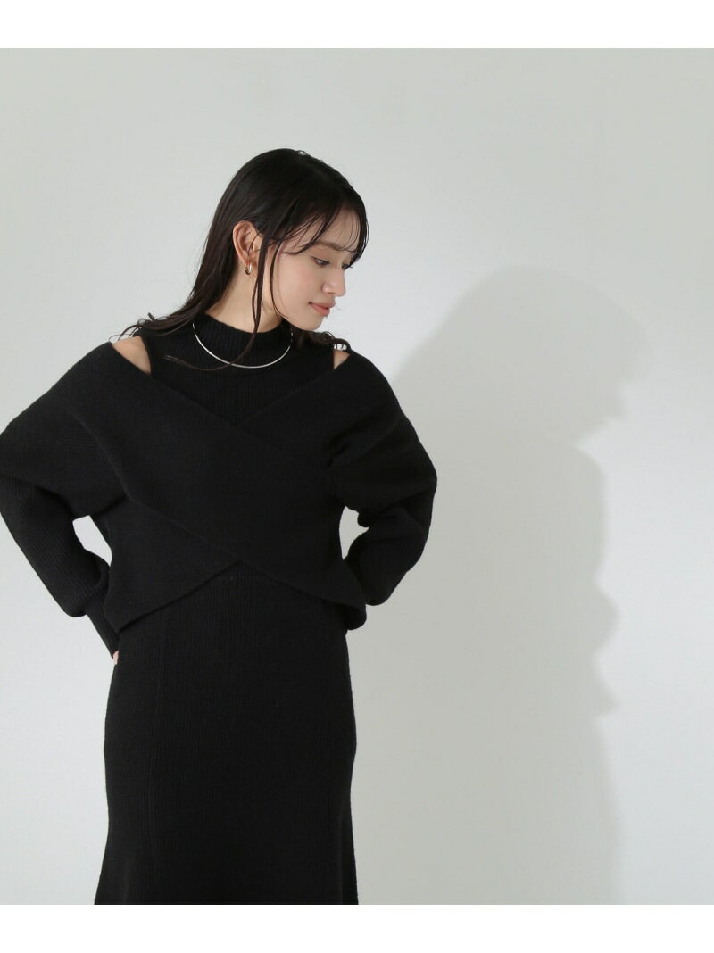 【SALE／50%OFF】カシュクールレイヤードニットワンピース NATURAL BEAUTY BASIC ナチュラルビューティベーシック スカート その他のスカート ブラック ベージュ【RBA_E】【送料無料】[Rakuten Fashion]のサムネイル