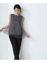 ノースリーブチュールレイヤードカットソー NATURAL BEAUTY BASIC ナチュラルビューティベーシック トップス カットソー・Tシャツ グレー ブラック ホワイト*