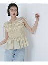 シャーリングペプラムブラウス NATURAL BEAUTY BASIC ナチュラルビューティベーシック トップス シャツ・ブラウス ホワイト イエロー ブラック...