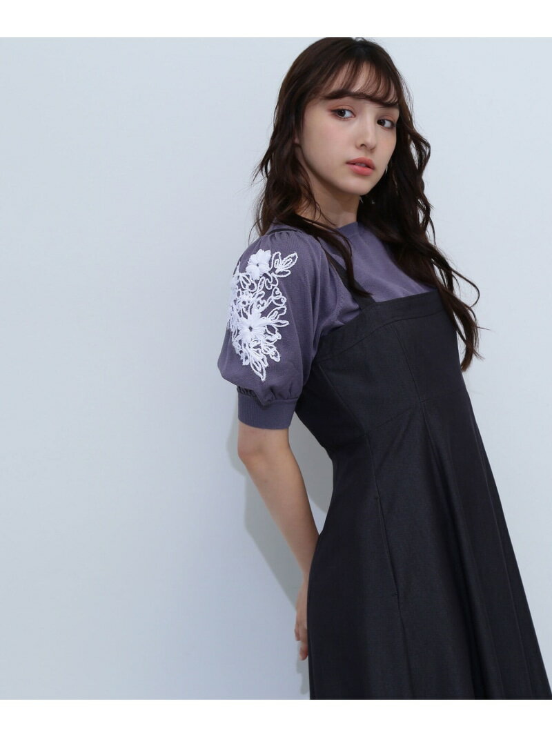 【SALE／50%OFF】フラワー刺繍パフスリーブニット NATURAL BEAUTY BASIC ナチュラルビューティベーシック トップス ニット ピンク ベージュ グレー【RBA_E】[Rakuten Fashion]のサムネイル