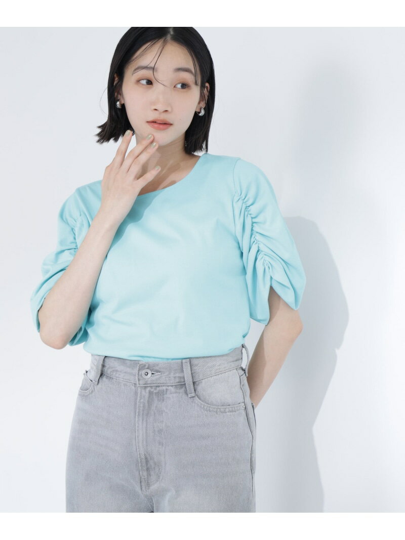 Rakuten - ギャザースリーブカットソー NATURAL BEAUTY BASIC ナチュラルビューティベーシック トップス カットソー・Tシャツ グリーン ホワイト ブラック【先行予約】*【送料無料】[Rakuten Fashion]