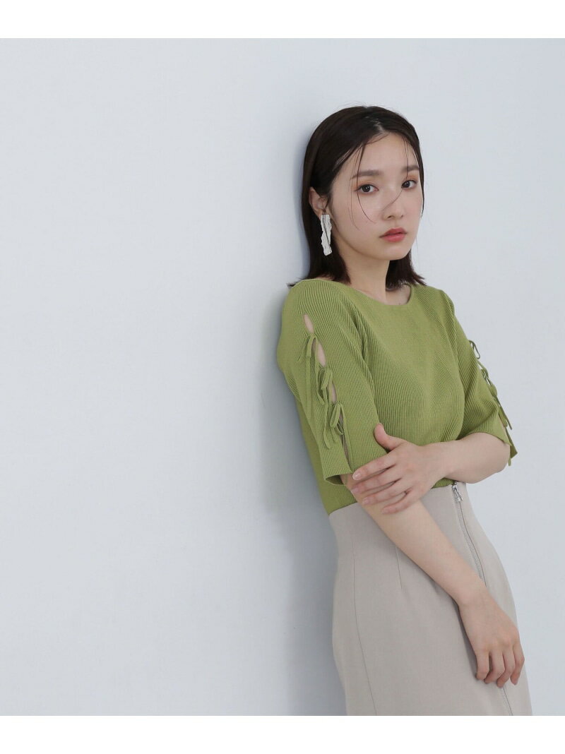 スリットリボンスリーブニット NATURAL BEAUTY BASIC ナチュラルビューティベーシック トップス ニット グリーン ブラック グレー【送料無料】[Rakuten Fashion]のサムネイル