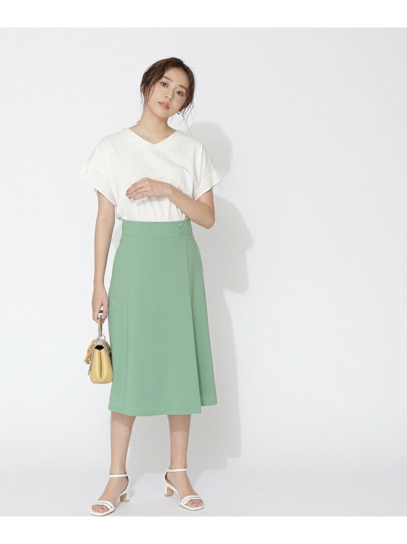 【SALE／50%OFF】くるみボタンラップ風フレアスカート NATURAL BEAUTY BASIC ナチュラルビューティベーシック スカート その他のスカート グリーン ベージュ ネイビー【RBA_E】【送料無料】[Rakuten Fashion]のサムネイル