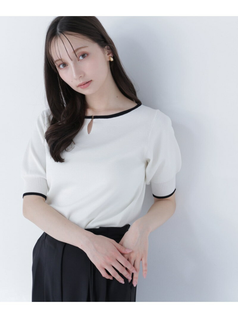 Rakuten - バイカラーメタルポイントニット NATURAL BEAUTY BASIC ナチュラルビューティベーシック トップス ニット ネイビー ブルー ホワイト【送料無料】[Rakuten Fashion]