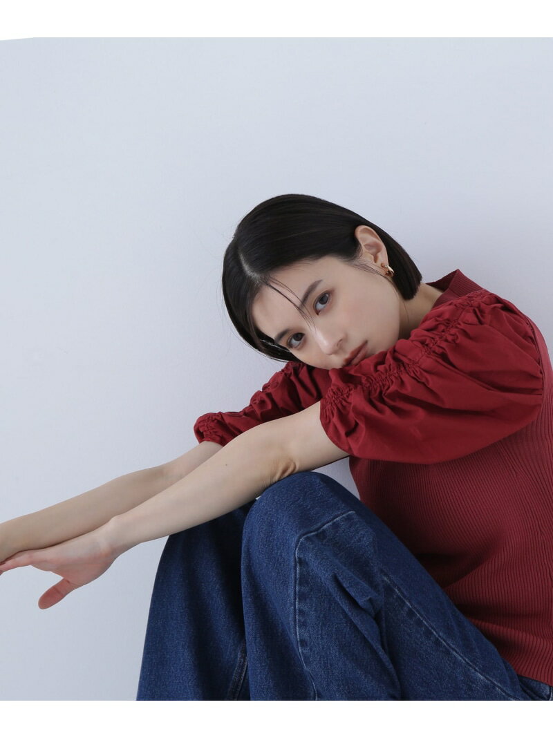 ギャザースリーブドッキングニット NATURAL BEAUTY BASIC ナチュラルビューティベーシック トップス ニット レッド ホワイト ブラック【送料無料】[Rakuten Fashion]