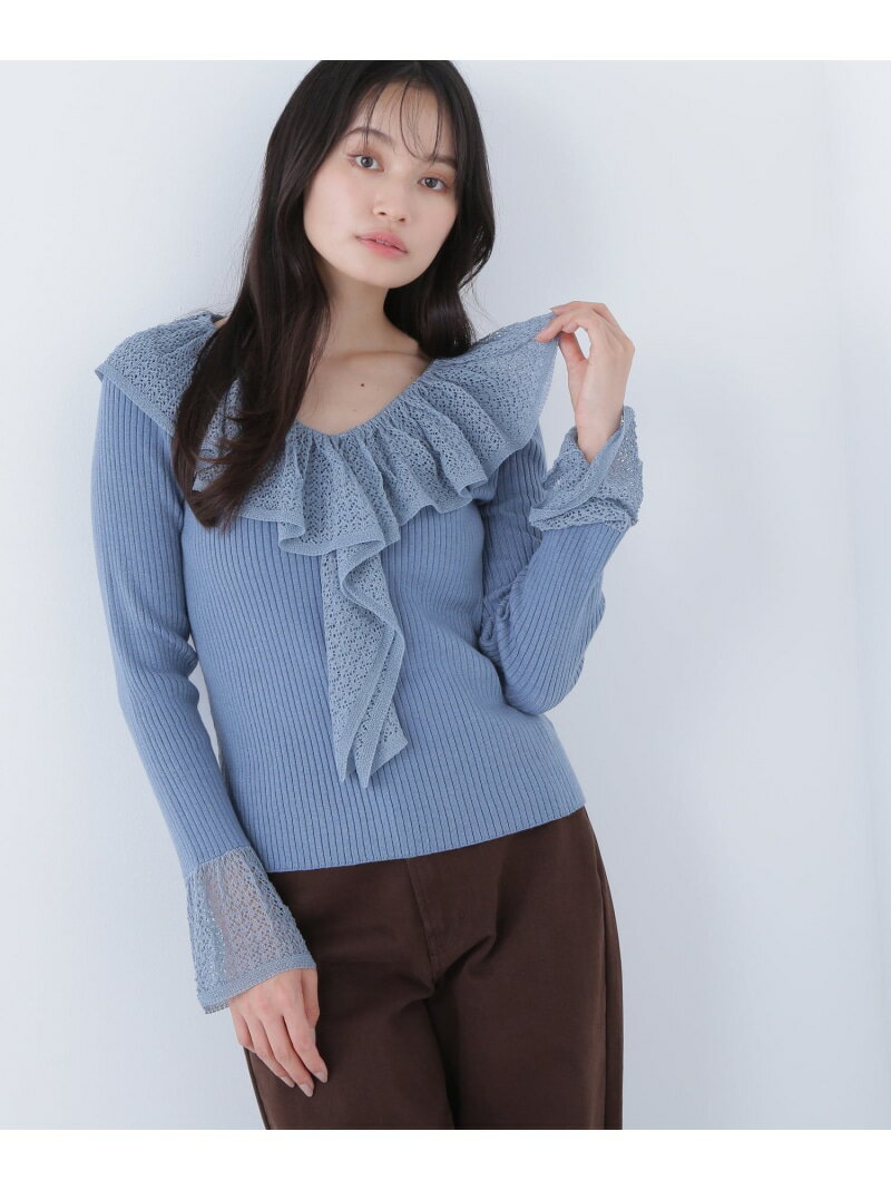 Rakuten - 【SALE／60%OFF】レーストリムリブニット NATURAL BEAUTY BASIC ナチュラルビューティベーシック トップス ニット グレー ブルー ホワイト【RBA_E】[Rakuten Fashion]