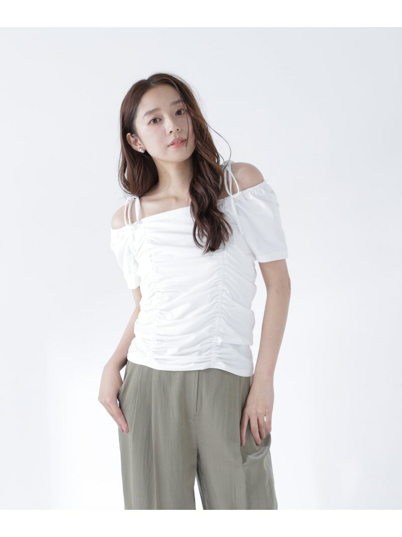 ショルダーリボンドロストカットソー NATURAL BEAUTY BASIC ナチュラルビューティベーシック トップス カットソー・Tシャツ ブラック イエロー ホワイト