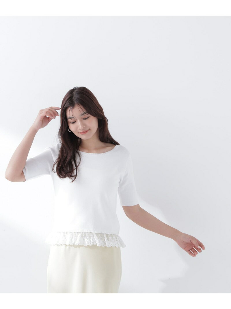 Rakuten - 【SALE／30%OFF】レースドッキングハーフスリーブニット NATURAL BEAUTY BASIC ナチュラルビューティベーシック トップス ニット ホワイト【RBA_E】【送料無料】[Rakuten Fashion]