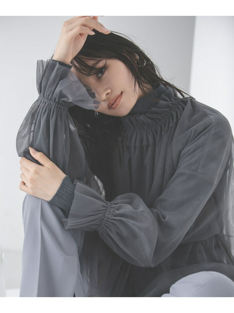 ＜朝比奈彩さんコラボアイテム＞チュールレイヤードトップス NATURAL BEAUTY BASIC ナチュラルビューティベーシック トップス シャツ・ブラウス グレー ブラック ベージュ ブラウン【送料無料】[Rakuten Fashion]のサムネイル