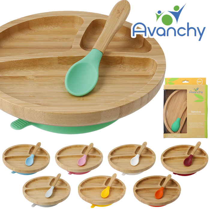 アヴァンシー Avanchy プレート スプーン Bamboo Suction Toddler Plate + Silicone Tip Spoon ベビー 吸盤 赤ちゃん プレート シリコン お皿 離乳食 食器セット 食器 セット ひっくり返らない ワンプレート おしゃれ 出産祝い ギフト 誕生日 プレゼント 男の子 女の子