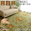 ラグ カーペット 正方形 約 200 × 200 cm 撥水 キャンベル 高級感 ナイロン 花柄 速乾 エレガント お掃除簡単 洗える 手洗い 滑りにくい 撥水機能付き 新生活 マット オールシーズン 絨毯 じゅうたん 床暖房 不織布 ダイニング ラグ IK