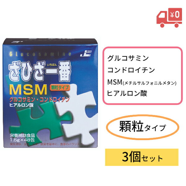 【レビュークーポンあり】【送料無料】ざひざ一番MSM顆粒 48包 3個セット｜グルコサミン コンドロイチン ヒアルロン酸 関節痛 膝 ひざ ..