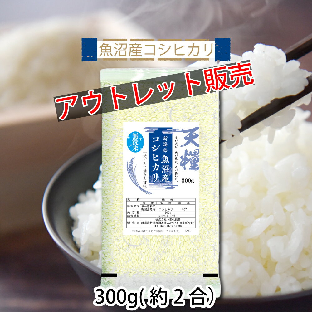 令和7年産 新潟 魚沼産 無洗米 コシヒカリ300g 600g 900g 一等米 天糧 粘り 甘み 香り 粒が大きい 新潟産 米 2025年 白米 もちもち ギフト 贈り物 高級 お米 2合 4合 6合 単一米 こしひかり 美味しい おにぎり 送料無料 喰王 がおう
