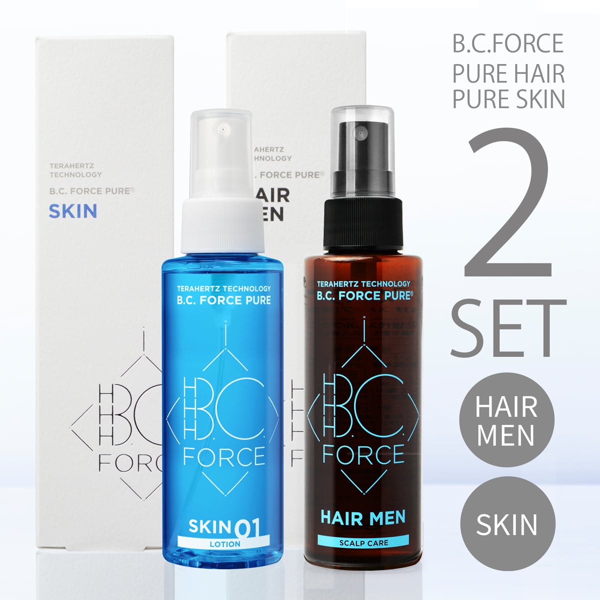 【テラヘルツ 化粧水】B.C.FORCE ピュアヘア MEN 120mL ＆ ピュアスキン 120mL セット ローション スカルプ ローショ…