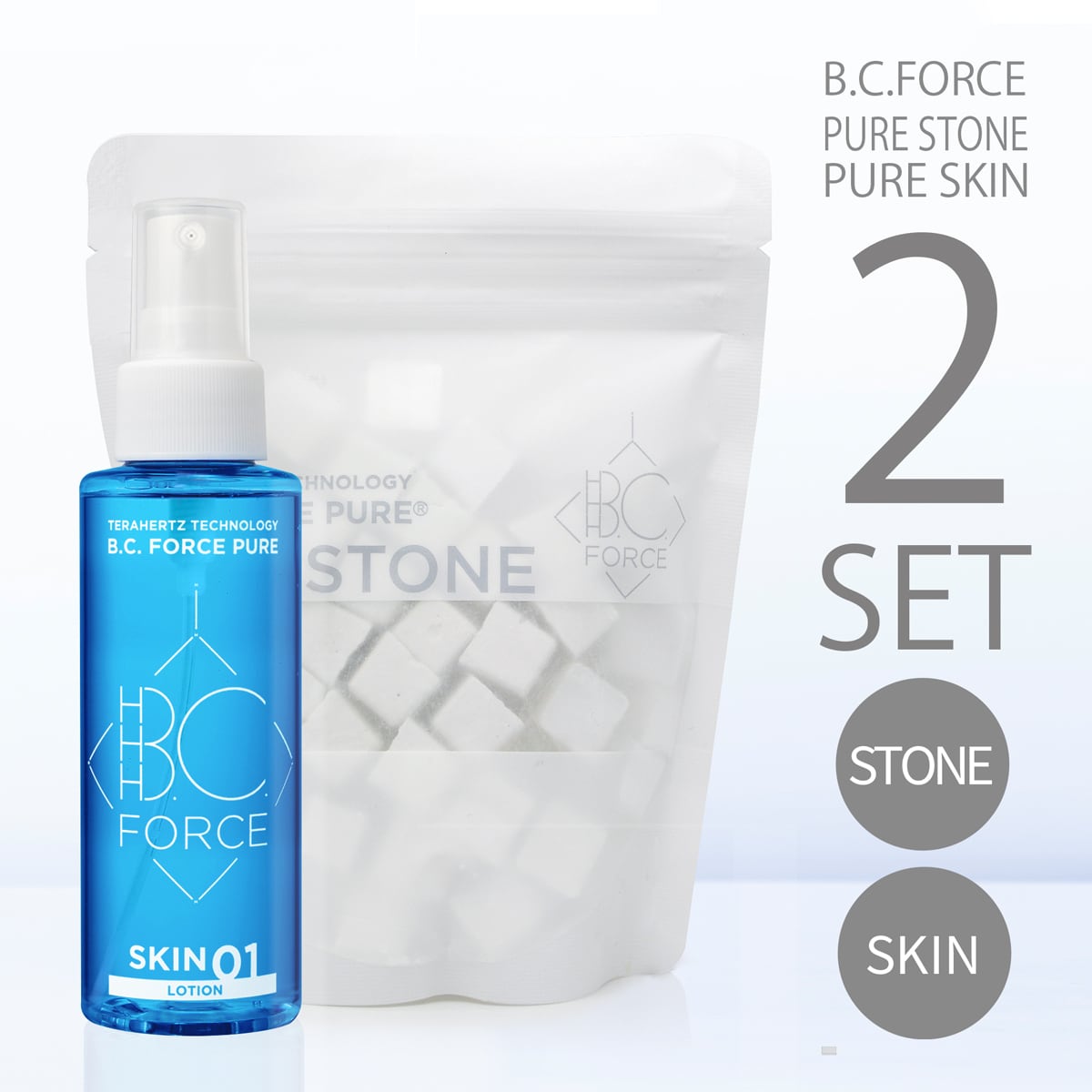 楽天NaturalPlusONE 自然を生活の中に【テラヘルツ 化粧水 還元石 セット】B.C.FORCE ピュアスキン120ml ピュアストーン200g セット ローション ミスト スプレー 植物ミネラル 還元水生成石 植物成分原料 オイルフリー 無添加 無香料 敏感肌 活性酸素 除去 ハラール認証 BCフォース テラヘルツ 化粧水 還元石