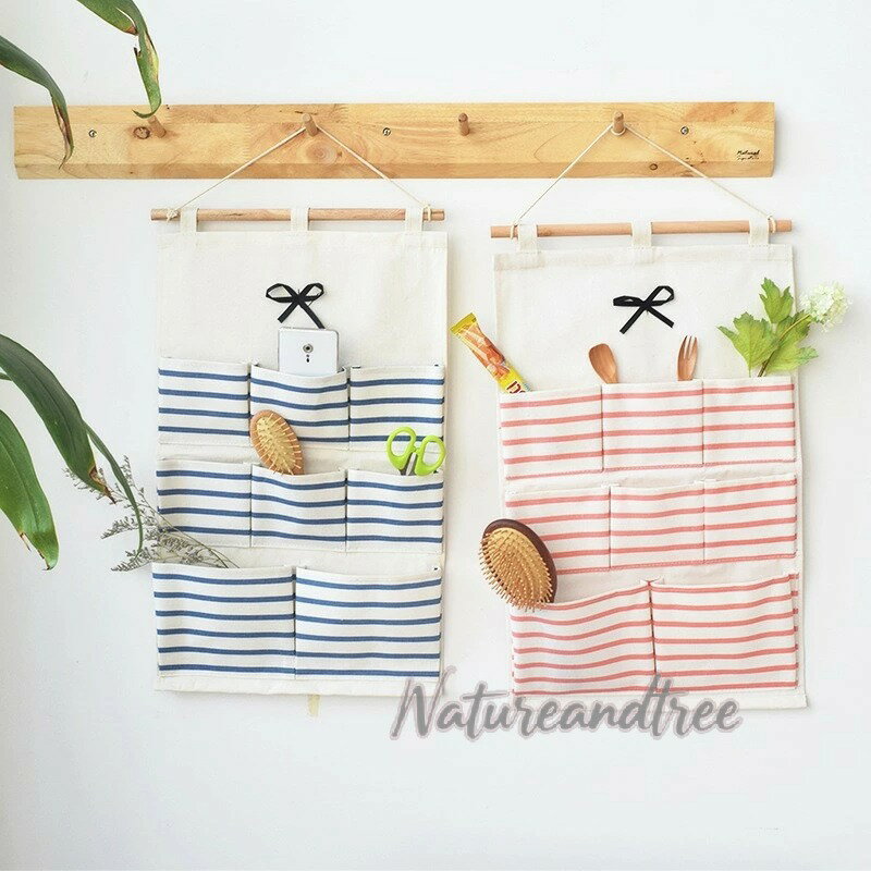 natureandtree楽天市場店のウォールポケット 吊り下げ収納 2個セット 壁掛け 収納ポケット 綿麻製 吊り下げラック 小物入れ 省スペース リビング 玄関 子供部屋 壁面収納 生活 雑貨 壁面装飾 インテリア シンプル 化粧品 状差し 手紙 ハガキ 収納｜アングル2