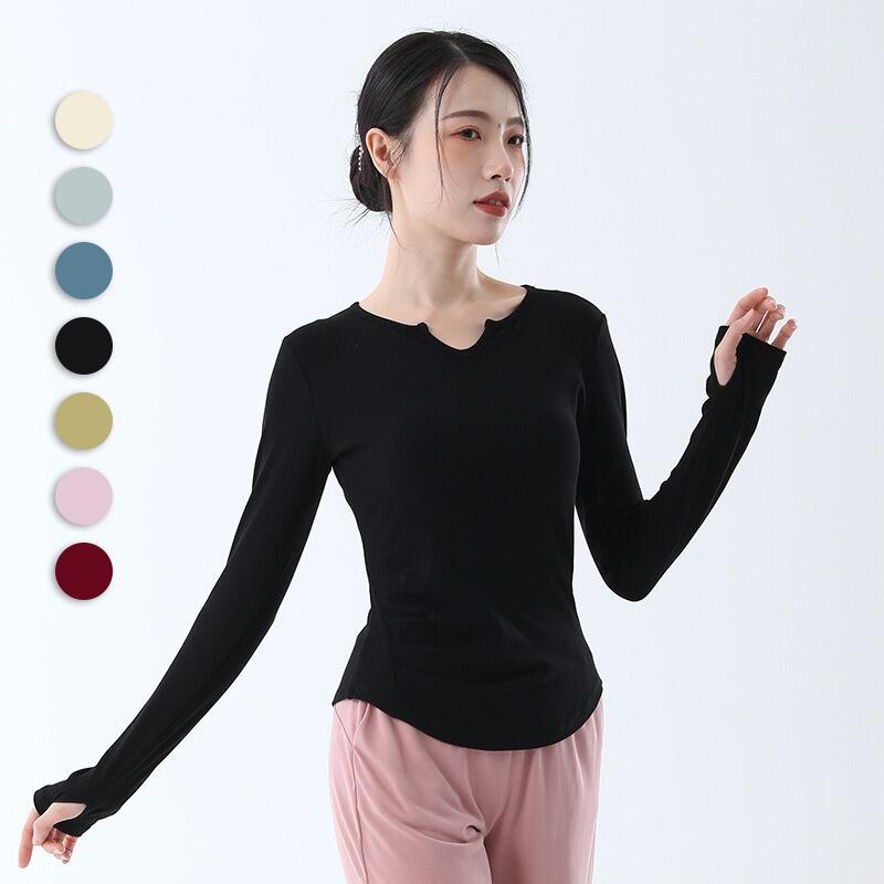 ダンス衣装 トップス レディース 長袖 無地 バレエ ジャズ 練習レッスンウエア ストレッチ Tシャツ ブ..