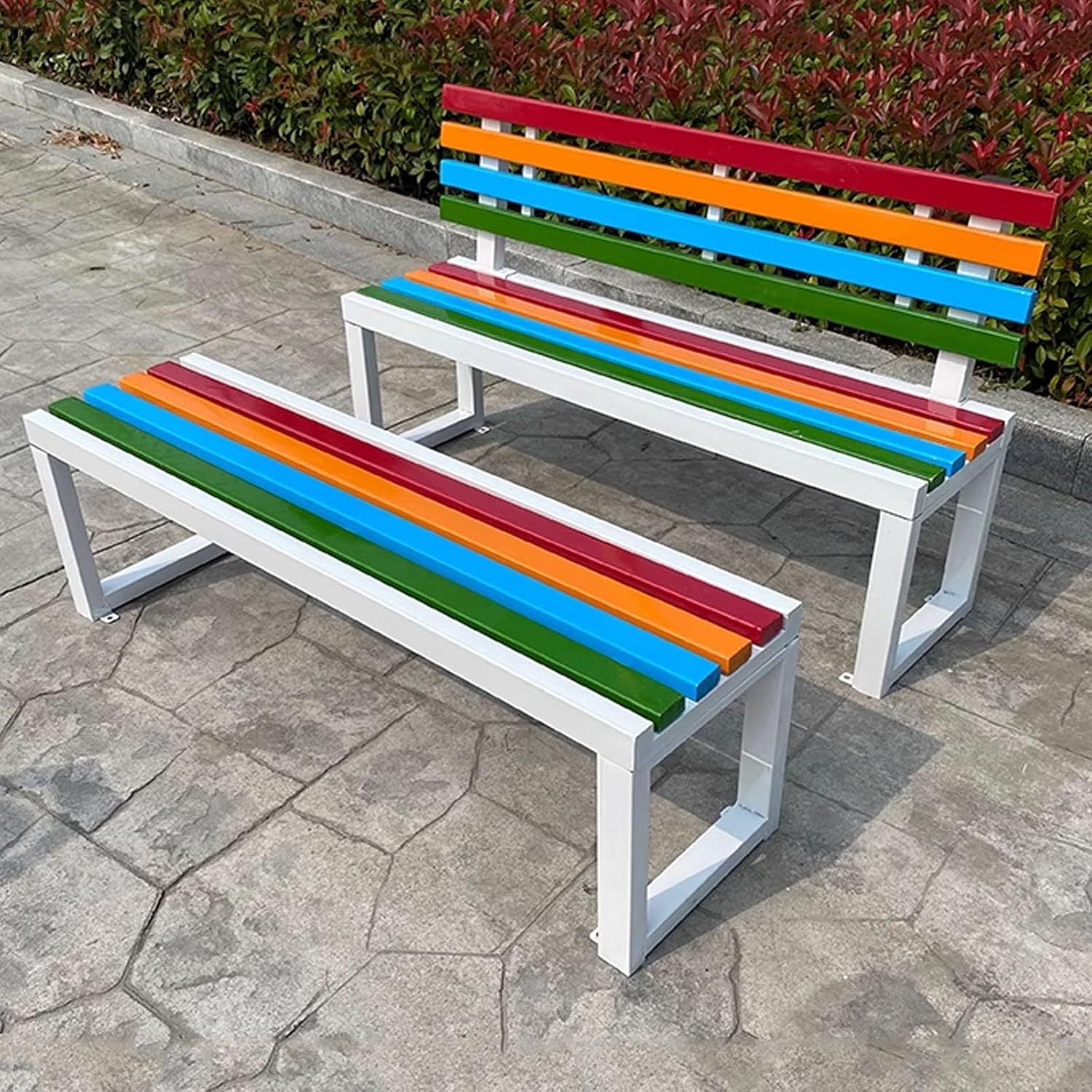 Benches - ガーデンベンチ 耐候性 縁台 屋外用 屋外 ベンチ ガーデン 軽量 耐荷重約400KG 木製ベンチ パークベンチ 防水 と日焼け止め 庭 スチールベンチ 公園ベンチ 庭園・公園用ベンチ適した おしゃれ