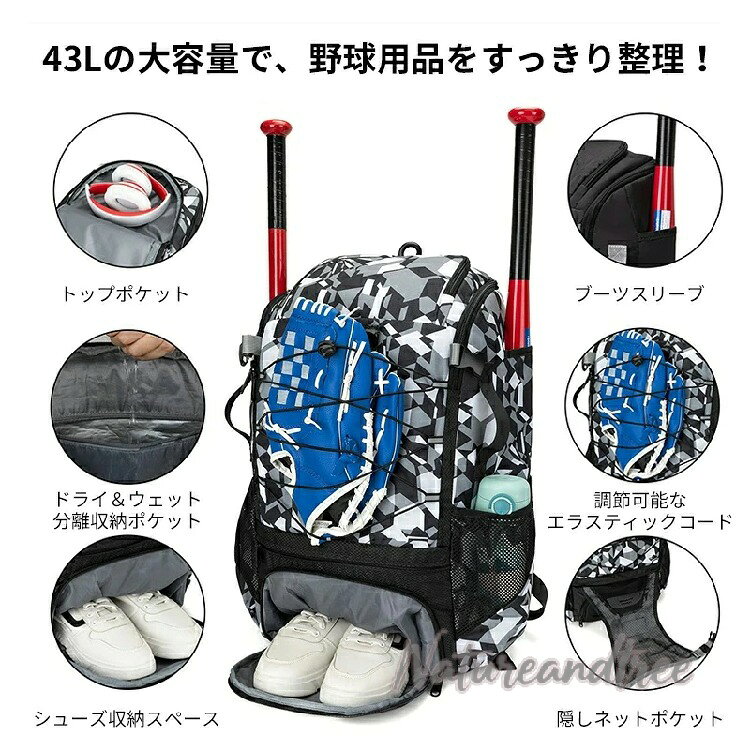 野球バッグ 野球 リュック 大容量 少年野球 リュック 大型 リュックサック デイパ...