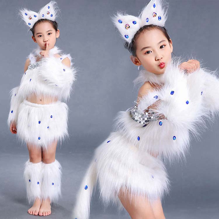 ダンス衣装 猫ちゃん コスチューム 可愛い 髪飾り 変装 ハロウィン コスプレ衣装 着ぐるみ 女の子 舞台服 ステージ衣装 子供 動物 仮装 トップス 7点セット 袖カバー スカート ネックウエア 尻尾 学園祭 イベント 演出服