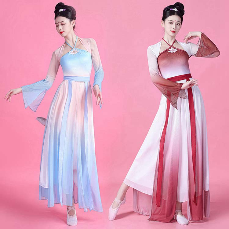 ダンス衣装 レディース エスニック グラデーション 古典中国 衣装 民族風 ワンピース 中華ダンスウェア..