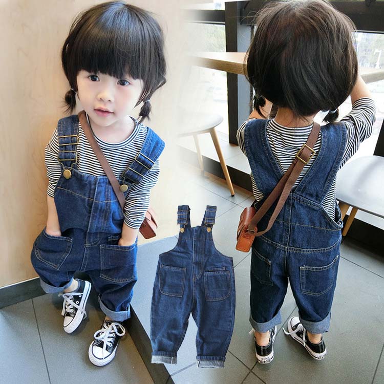 樂天商城 - 韓国子供服 オーバーオール デニム サロペット 子供服 オーバーオール カジュアル ベビー ジュニア 無地 キッズ デニムパンツ デニムオールインワン キッズ用 女の子 ロングパンツ KIDS サロペット 韓国 子ども服 秋 春 夏