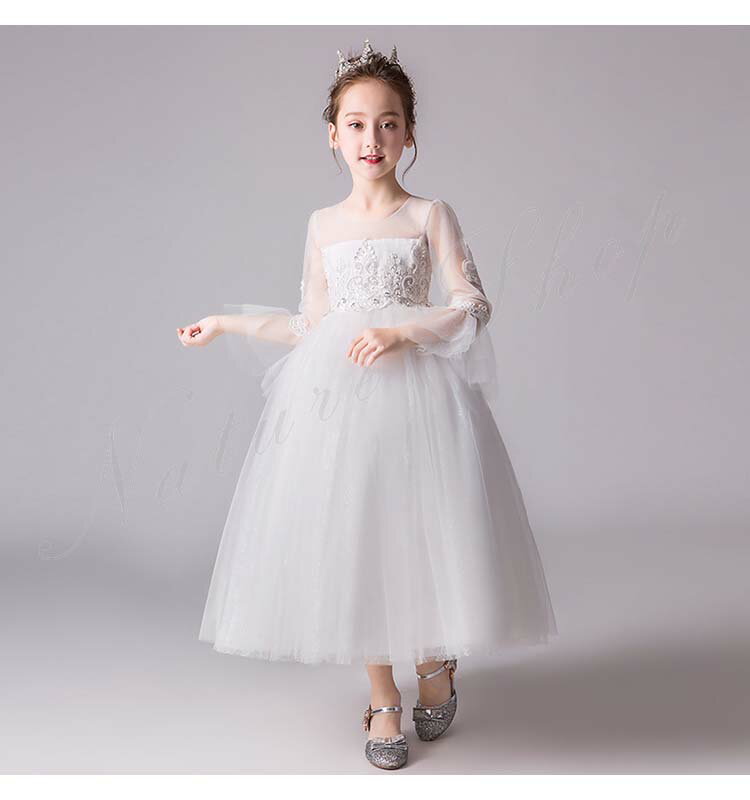 子供ドレス ドレス 140 ピアノ発表会 ロングドレス キッズ 子どもドレス ロングドレス ジュニアドレス 白 刺繍柄 七五三 袖付き パーティードレス 結婚式 音楽会 子供 ドレス ワンピース120 130 140 150 160 170
