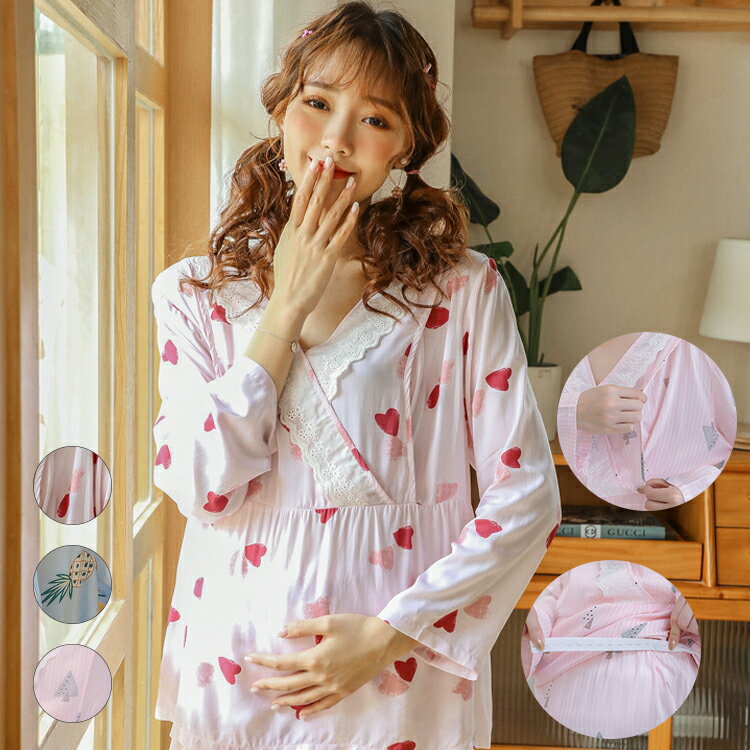 マタニティ パジャマ 春 夏 上下セット 授乳口付き 前開き マタニティパジャマ 秋 綿混 可愛い ルームウェア 長袖 マタニティパジャマ 二重ガーゼ ナイティウェア ウエスト調整ゴム付 産前 産後 大きいサイズ 授乳服