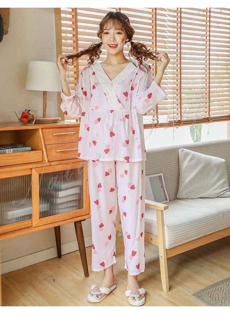 マタニティ パジャマ 春 夏 上下セット 授乳口付き 前開き マタニティパジャマ 秋 綿混 可愛い ルームウェア 長袖 二重ガーゼ ナイティウェア 授乳服 ウエスト調整ゴム付 産前 産後 大きいサイズ 超人気