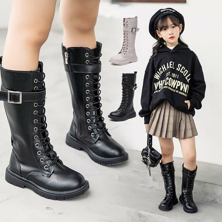 ロングブーツ 女の子 編み上げ ハーフ ブーツ 女の子 長靴 薄い裏起毛 おしゃれ 子供 フラット通学 通園 お出かけ 運動会 七五三 可愛い 軽量 撮影会 ストラップ 入学式 保育園 幼稚園 キッズ ブーツ 編み上げブーツ かわいい 子供ブーツ 防滑のサムネイル