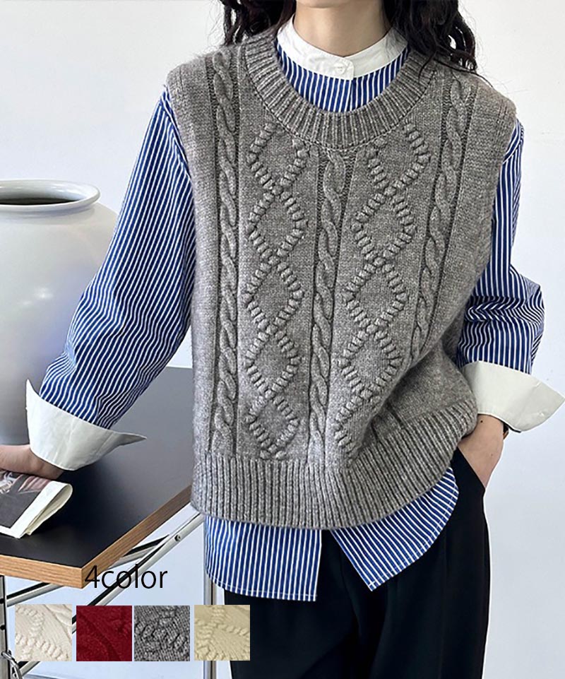 樂天商城 - 送料無料 ニット ベスト レディース レイヤード ニットベスト トップス セーター ロング 重ね着 ケーブルニット 大きいサイズ 秋 冬 羽織り 前開き 無地 通勤 きれいめ キレイめ ビジネス 通勤 お洒落 デイリー 20代 30代 40代 OL ママ 母