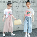 子供服 子ども服 女の子 夏 夏服 セットアップ カジュアル ナチュラル 白 Tシャツ ワイドパンツ 恐竜柄 ロング丈 ズボン 上下 2点セット 2色選べる ブルー ピンク 部屋着 普段着 ルームウェア ナイトウェア